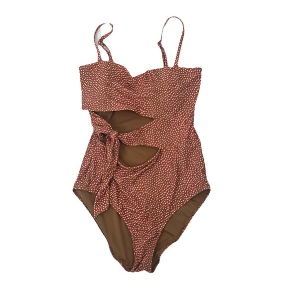 Aerie Brown Polka Dot Cut Out One Piece Bathing Suit Sz Large Long - Picture 1 of 4